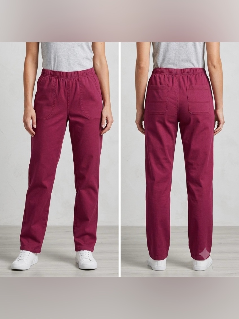 Straight-Leg Pull-On Pants in Berry